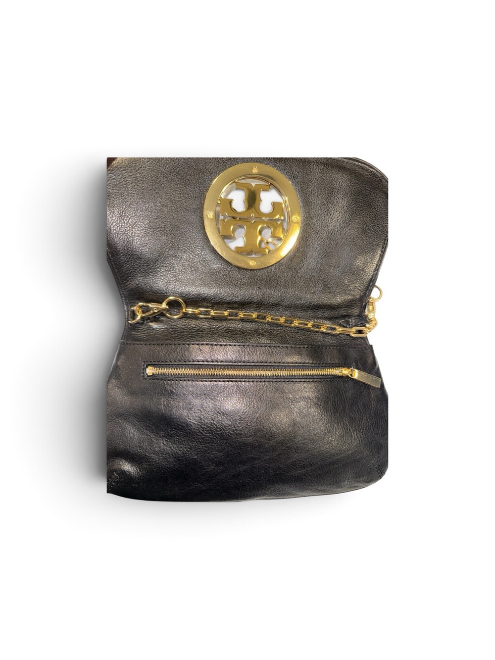Tory Burch Reva Black Pebbled Leather Crossbody Clutch Purse Bag Gold Hardware - Picture 5 of 8